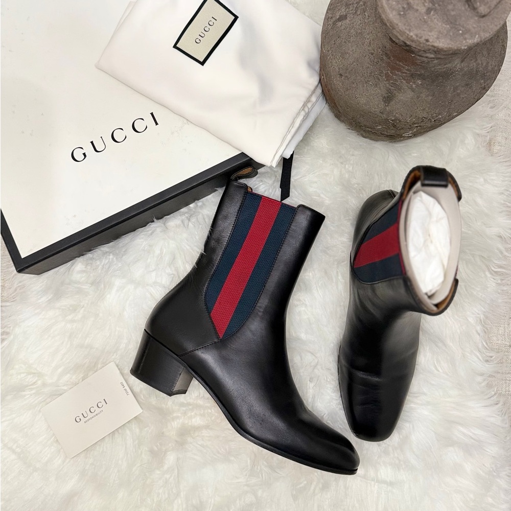 GUCCI KAREN WEB ACCENTED ANKLE BOOTS